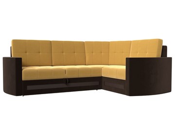Угловой раскладной диван Белла, Желтый/Коричневый (Микровельвет) в Лабытнанги