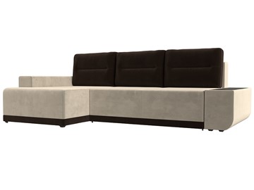 Угловой раскладной диван Чикаго, Бежевый/Коричневый (микровельвет) в Салехарде - предосмотр
