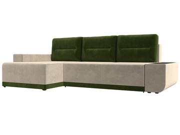 Угловой диван Чикаго, Бежевый/Зеленый (микровельвет) в Салехарде