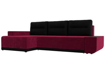 Угловой раскладной диван Чикаго, Бордовый/Черный (микровельвет) в Салехарде