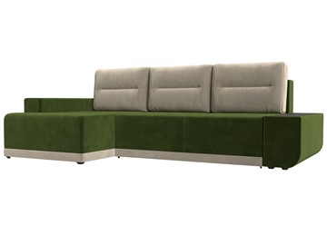 Угловой раскладной диван Чикаго, Зеленый/Бежевый (микровельвет) в Лабытнанги