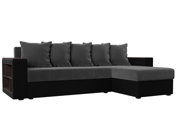 Угловой диван с оттоманкой Дубай Лайт, Серый/Черный (велюр/экокожа) в Салехарде