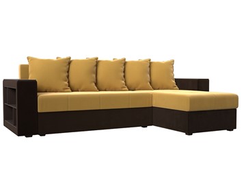 Угловой диван с оттоманкой Дубай Лайт, Желтый/Коричневый (микровельвет) в Салехарде