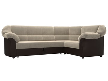 Угловой диван для гостиной Карнелла, Бежевый/Коричневый (микровельвет/экокожа) в Салехарде - предосмотр
