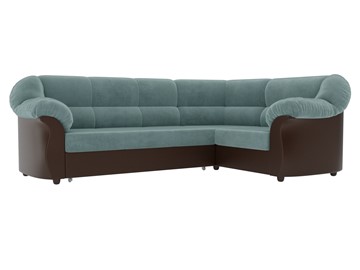Угловой диван для гостиной Карнелла, Бирюзовый/Коричневый (велюр/экокожа) в Салехарде