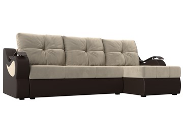 Угловой диван Меркурий, Бежевый/коричневый (вельвет/экокожа) в Лабытнанги