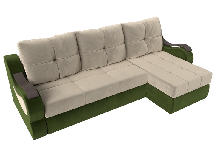 Угловой диван Меркурий, Бежевый/зеленый (вельвет) в Салехарде - изображение 4