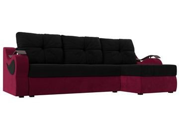 Угловой диван с оттоманкой Меркурий, Черный/Бордовый (микровельвет) в Салехарде
