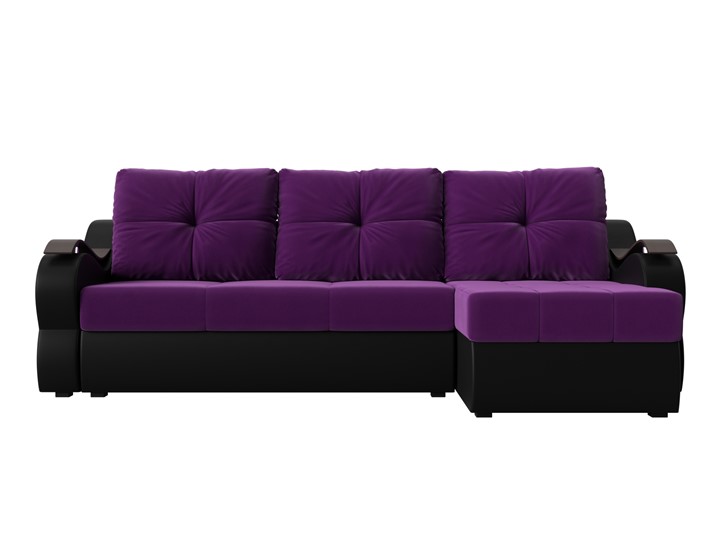 Диван угловой Меркурий, Фиолетовый/черный (вельвет/экокожа) в Салехарде - изображение 1