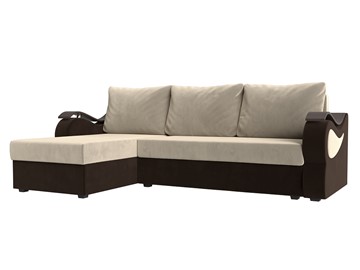 Угловой диван с оттоманкой Меркурий Лайт, Бежевый/Коричневый (микровельвет) в Салехарде