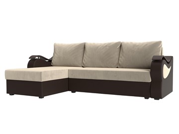 Угловой диван с оттоманкой Меркурий Лайт, Бежевый/Коричневый (микровельвет/экокожа) в Салехарде