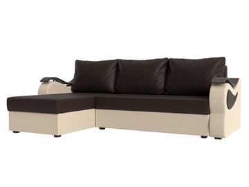 Угловой диван с оттоманкой Меркурий Лайт, Коричневый/Бежевый (экокожа) в Салехарде