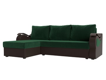 Угловой раскладной диван Меркурий Лайт, Зеленый/Коричневый (велюр/экокожа) в Лабытнанги