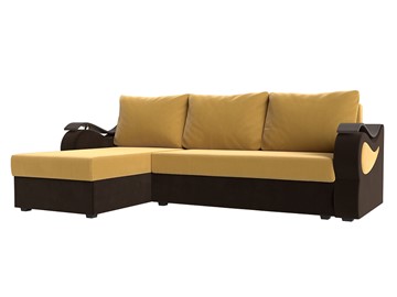Угловой диван с оттоманкой Меркурий Лайт, Желтый/Коричневый (микровельвет) в Салехарде