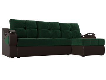 Угловой диван с оттоманкой Меркурий, Зеленый/Коричневый (велюр/экокожа) в Салехарде