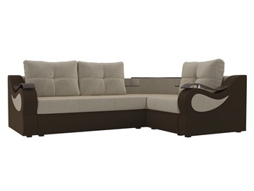 Угловой диван для гостиной Митчелл, Бежевый/Коричневый (микровельвет) в Салехарде