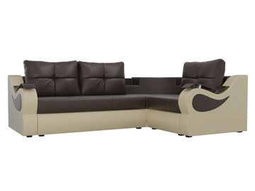 Угловой диван для гостиной Митчелл, Коричневый/Бежевый (экокожа) в Салехарде