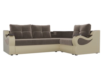 Угловой диван для гостиной Митчелл, Коричневый/Бежевый (велюр/экокожа) в Салехарде