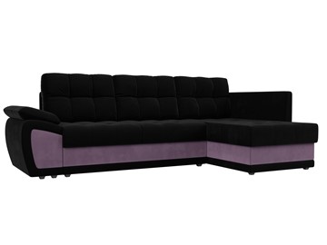 Угловой раскладной диван Нэстор прайм, Черный/Сиреневый (микровельвет) в Салехарде