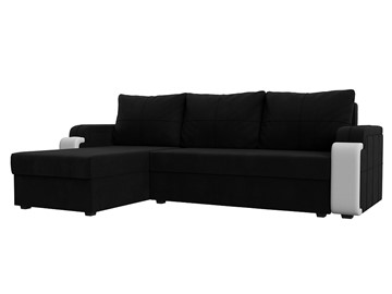 Угловой диван с оттоманкой Николь лайт, Черный/Белый (микровельвет/экокожа) в Лабытнанги