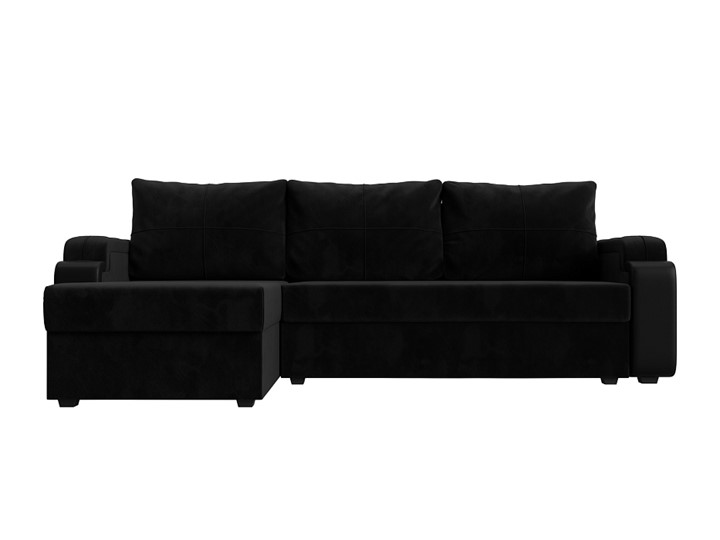 Угловой раскладной диван Николь лайт, Черный/Черный (велюр/экокожа) в Салехарде - изображение 1