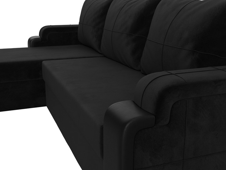 Угловой раскладной диван Николь лайт, Черный/Черный (велюр/экокожа) в Салехарде - изображение 3