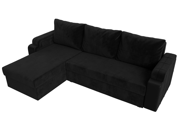 Угловой раскладной диван Николь лайт, Черный/Черный (велюр/экокожа) в Салехарде - изображение 4