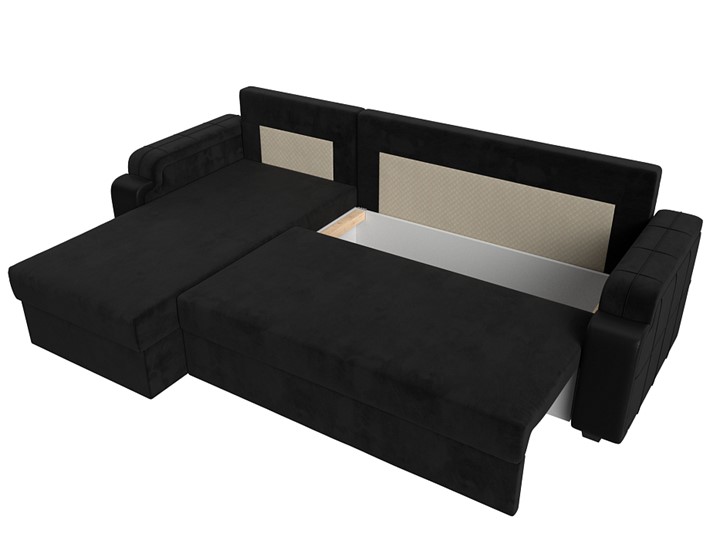 Угловой раскладной диван Николь лайт, Черный/Черный (велюр/экокожа) в Салехарде - изображение 5