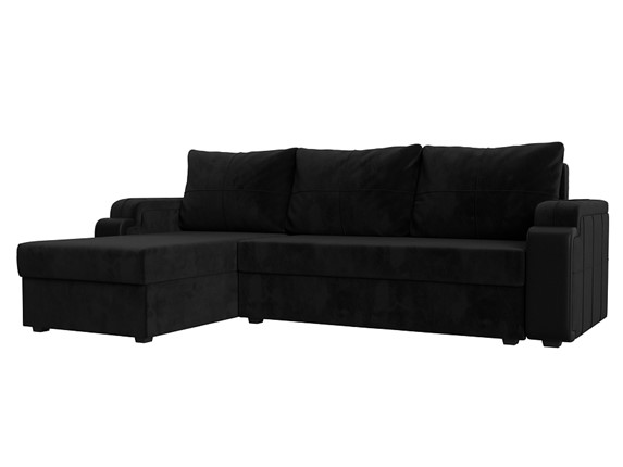 Угловой раскладной диван Николь лайт, Черный/Черный (велюр/экокожа) в Салехарде - изображение
