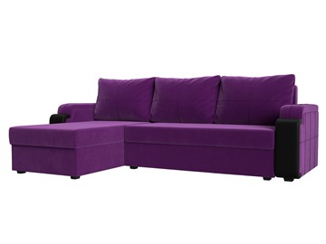 Угловой диван с оттоманкой Николь лайт, Фиолетовый/Черный (микровельвет/экокожа) в Салехарде