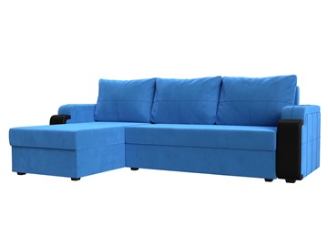 Угловой диван с оттоманкой Николь лайт, Голубой/Черный (велюр/экокожа) в Салехарде - предосмотр