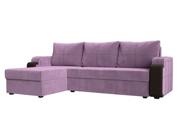 Угловой диван с оттоманкой Николь лайт, Сиреневый/Коричневый (микровельвет/экокожа) в Салехарде