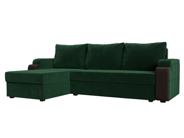 Угловой диван с оттоманкой Николь лайт, Зеленый/Коричневый (велюр/экокожа) в Новом Уренгое