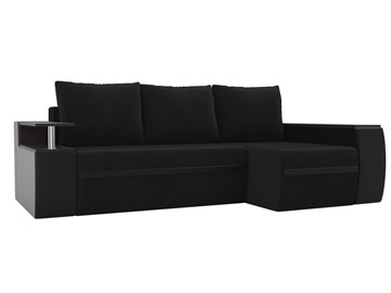 Угловой диван с оттоманкой Ричмонд, Черный/Черный (велюр/экокожа) в Салехарде