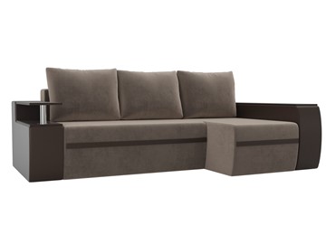 Угловой диван с оттоманкой Ричмонд, Коричневый/Коричневый (велюр/экокожа) в Лабытнанги