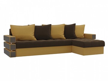 Угловой диван Венеция, Коричневый/Желтый (микровельвет) в Салехарде