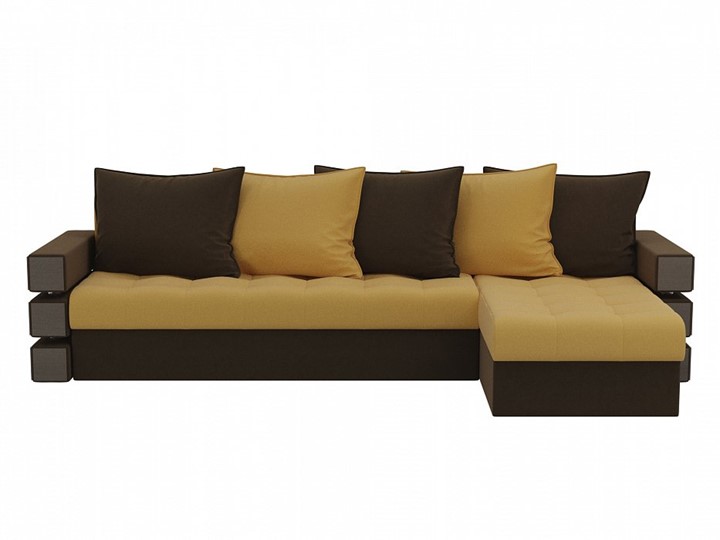 Угловой раскладной диван Венеция, Желтый/Коричневый (микровельвет) в Салехарде - изображение 1