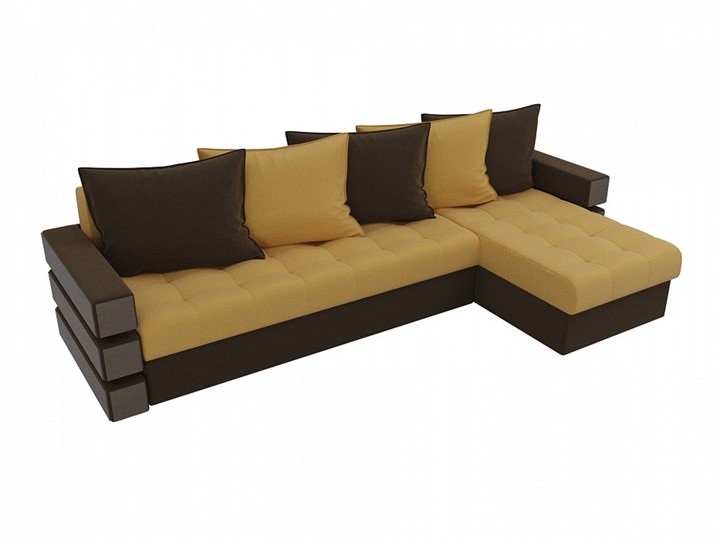 Угловой раскладной диван Венеция, Желтый/Коричневый (микровельвет) в Салехарде - изображение 3