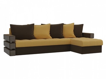 Угловой раскладной диван Венеция, Желтый/Коричневый (микровельвет) в Салехарде - предосмотр