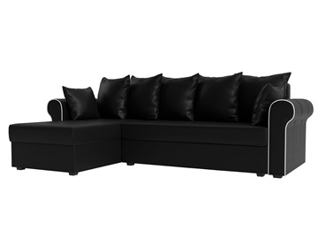 Угловой диван с оттоманкой Рейн, Черный/Белый (экокожа) в Новом Уренгое