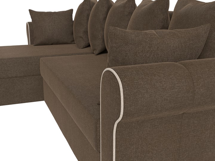 Угловой диван с оттоманкой Рейн, Коричневый/Бежевый (рогожка) в Салехарде - изображение 3