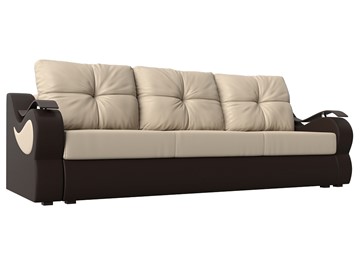 Прямой диван Меркурий еврокнижка, Бежевый/коричневый (экокожа) в Губкинском