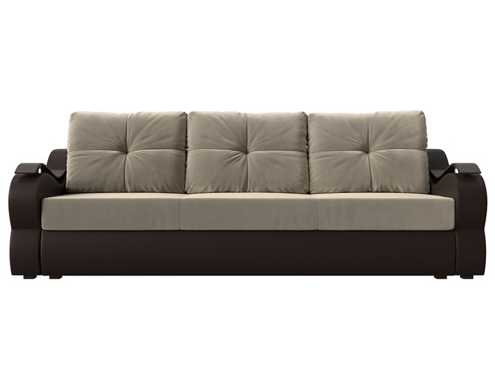 Прямой диван Меркурий еврокнижка, Бежевый/коричневый (вельвет/экокожа) в Салехарде - изображение 1
