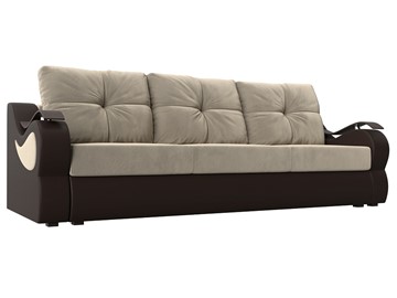 Прямой диван Меркурий еврокнижка, Бежевый/коричневый (вельвет/экокожа) в Лабытнанги