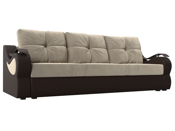 Прямой диван Меркурий еврокнижка, Бежевый/коричневый (вельвет/экокожа) в Салехарде - изображение