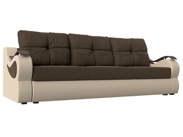 Прямой диван Меркурий еврокнижка, Коричневый/бежевый (рогожка/экокожа) в Салехарде