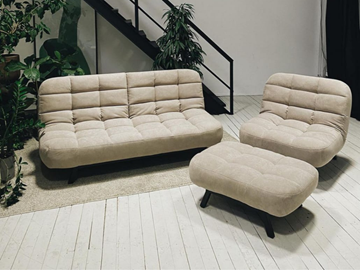 Комплект мебели Абри цвет бежевый диван + кресло +пуф пора металл в Новом Уренгое
