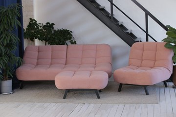 Комплект мебели Brendoss Абри розовый кресло + диван + пуф опора металл в Тарко-Сале