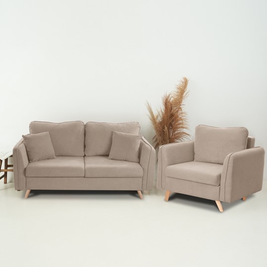 Комплект мебели Бертон бежевый диван+ кресло в Салехарде - изображение 1