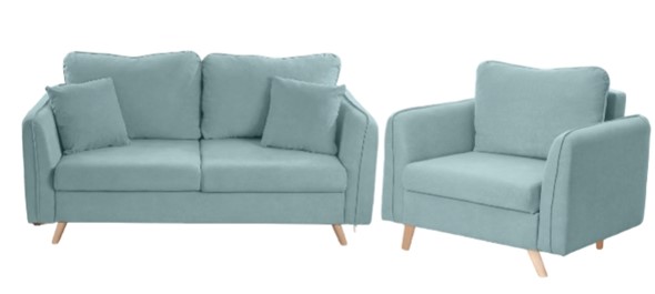 Комплект мебели Бертон голубой диван+ кресло в Салехарде - изображение